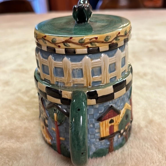 Sakura Debbie Mumm Ceramic Birdhouses Picket Fence Teapot With Blackbird on Lid - Picture 9 of 15